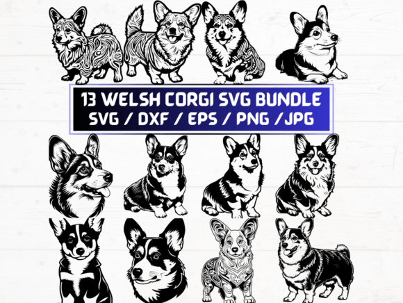 13 Welsh Corgi SVG, DXF, EPS, JPG and PNG Files for Designers and Creators