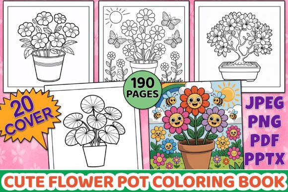 Cute Flower Pot Coloring Book for Kids