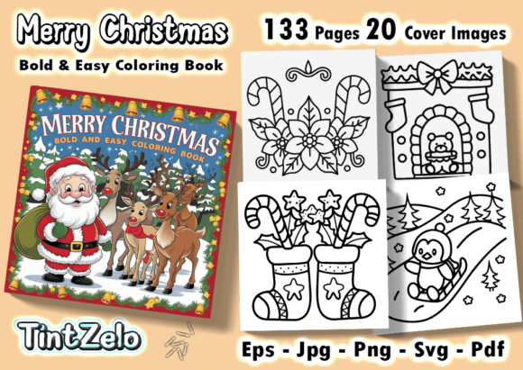 Merry Christmas Bold Easy Coloring Pages