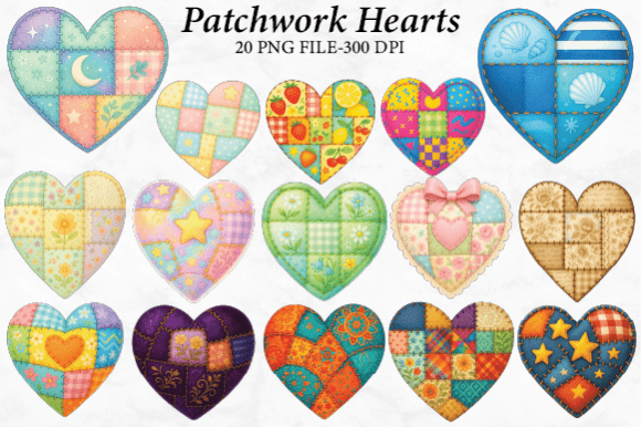 Patchwork Hearts Clipart Bundle