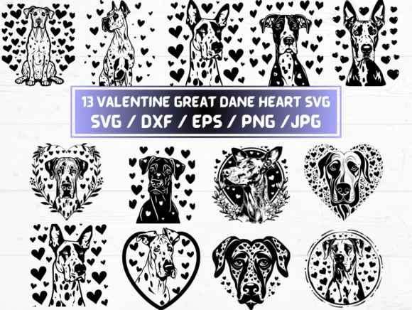 Valentine Great Dane Heart SVG, DXF, EPS: A Versatile Digital Product for Creative Projects